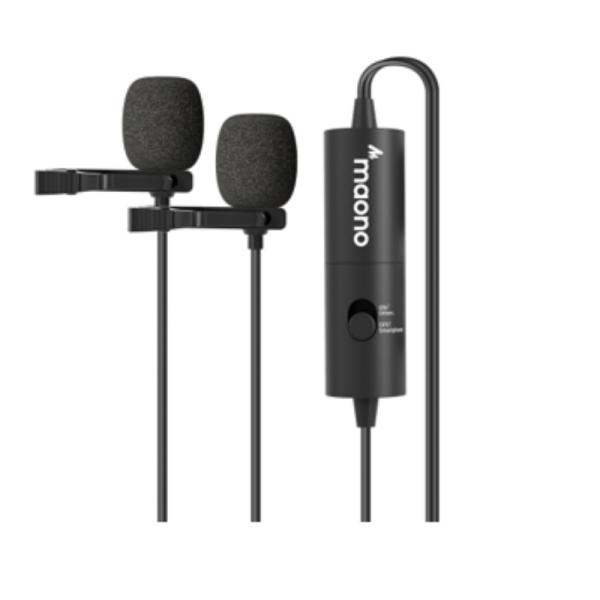 MICROFONO MAONO AU-200 AUXILIAR 3.5MM LAVALIER DOBLE CABEZA OMNIDIRECCIONAL NEGRO