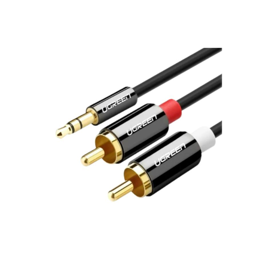 CABLE UGREEN AV116 MACHO 3.5MM A MACHO 2RCA 1.5M 10583 NEGRO