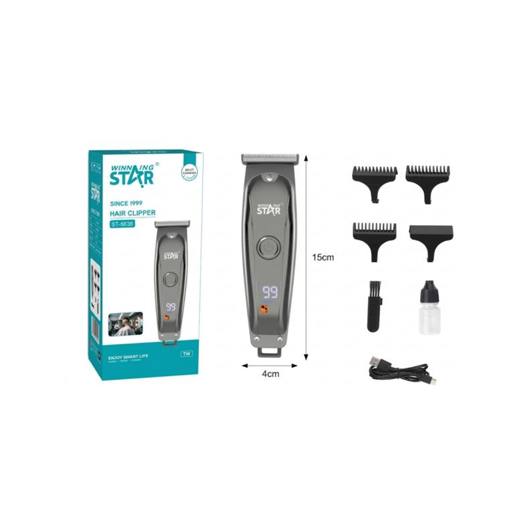 CORTADORA DE CABELLO WINNING STAR ST-5638 3W CARGA USB-C LFJ-705-WST-16979 PLATEADO