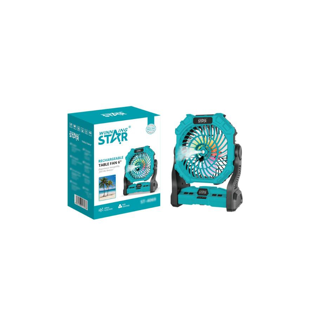 VENTILADOR DE MESA RECARGABLE WINNING STAR ST-4069 6W DFS-1042-WST-17386 TURQUESA / NEGRO