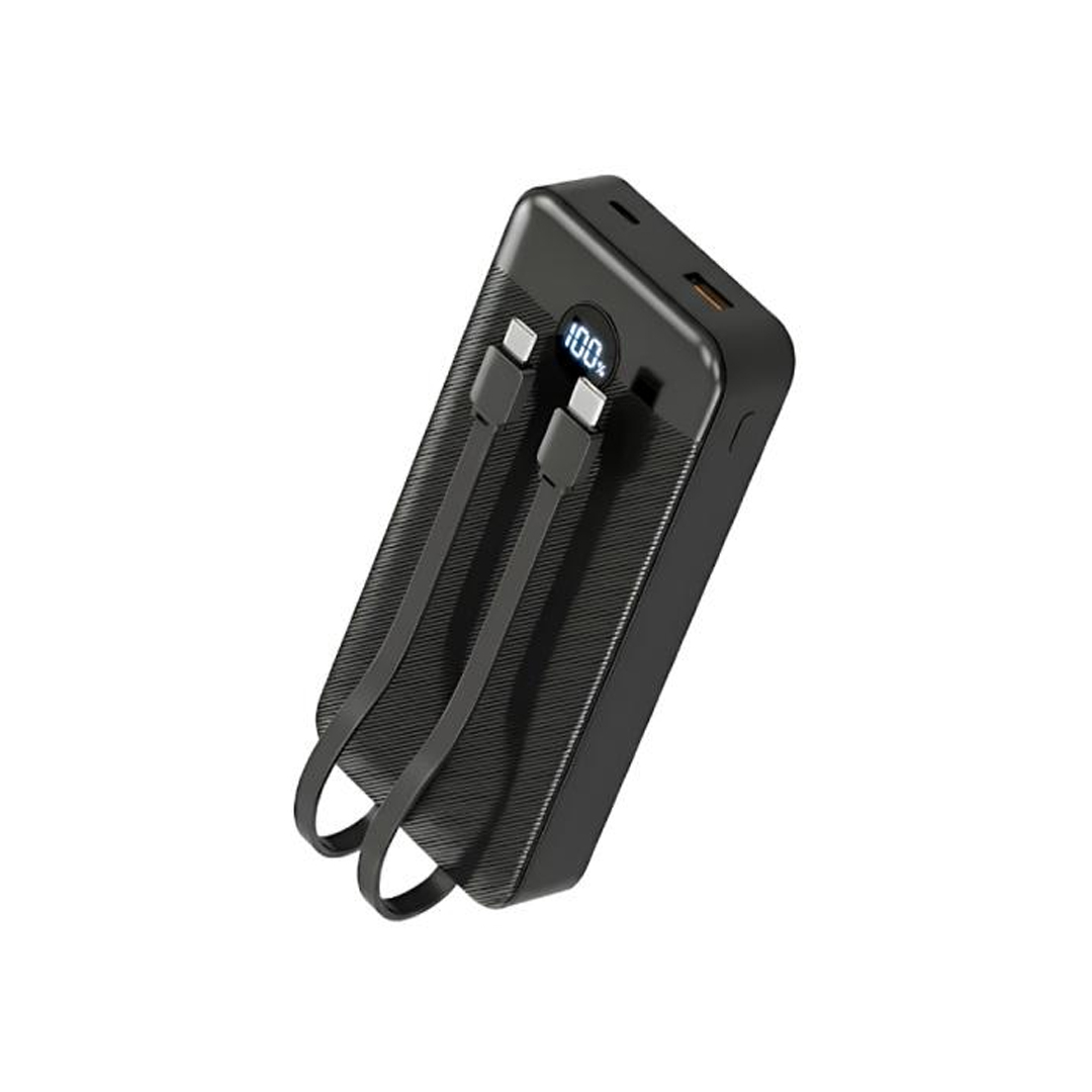 POWER BANK NOVA PB-911 20000MAH PD 22.5W/2 USB-A/USB-C/CABLES USB-C Y LIGHTNING NEGRO